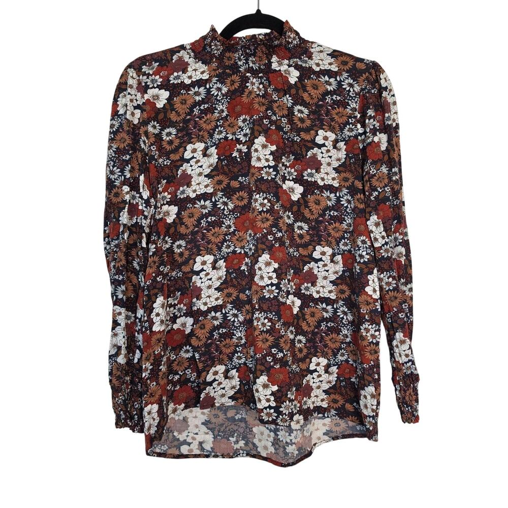 Alexander Jordan Blouse Womens Medium Floral Ruffle High Neck Sheer Tunic Fall